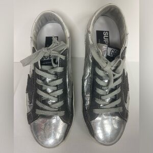Golden Goose Silver and Black Superstar Sneakers
